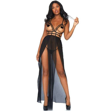 Gonna reggicalze in pizzo e rete con top e calze Leg Avenue Nero